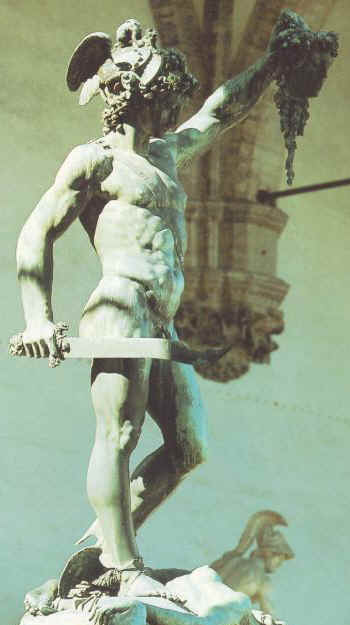 Cellinis skulptur af Pegasus med Medusa´s bloddryppende hoved. Klik på billedet, hvis du vil læse mere om myten.